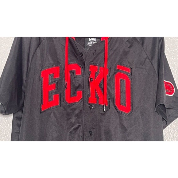 Ecko Unltd Jersey Shirt Men's XL Black Hooded Embroidered Hip Hop Streetwear Y2K - Picture 3 of 5